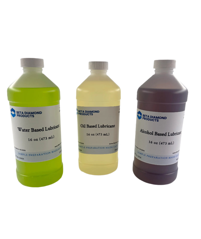 Beta Diamond polishing lubricants in water, oil, and alcohol bases